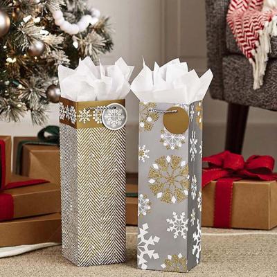 China Wholesale Recyclable Simple Wine Bag Gift Bottle Custom Logo Printing Carry Kraft Paper Christmas Wine Bag for sale