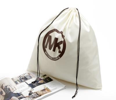 China Promotion custom logo eco-friendly silk printed large dust shoe bag reused soft satin travel drawstring bags for sale