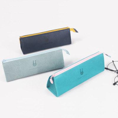 China Schools & New Offices Canvas Solid Color Pencil Pocket Creative Large Capacity Triangular Pencil Case for sale