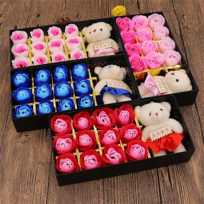 China Hot Sale Eco-friendly Romantic Valentine's Day Gifts 12Pcs Creative Soft Love Bear Rose Soap Flower for sale