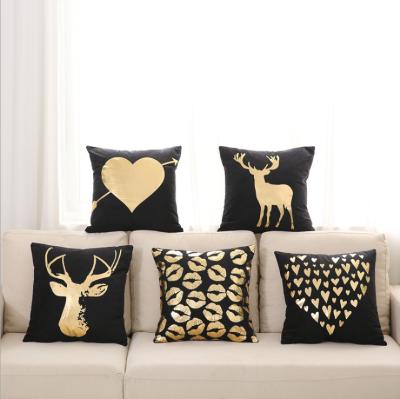 China Anti-Static Plush Fashion Tanning Print Pillow Gold Tanning Pile House Pillow Case 18 Inches In Black for sale