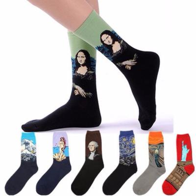 China Wholesale 3D Mona Lisa Men's Breathable Starry Sky Cotton Trend Oil Painting Socks Vintage Funny Socks for sale