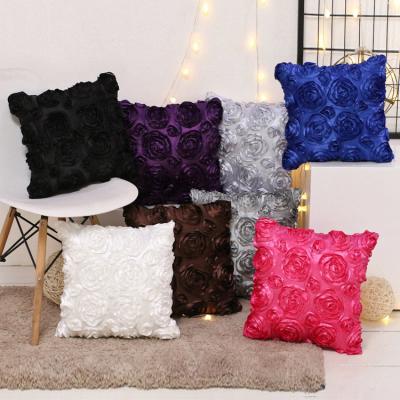 China Hot Selling Portable 3D Rose Cushion Square Rose Flower Pillow Case Tile Pillow Cases for sale