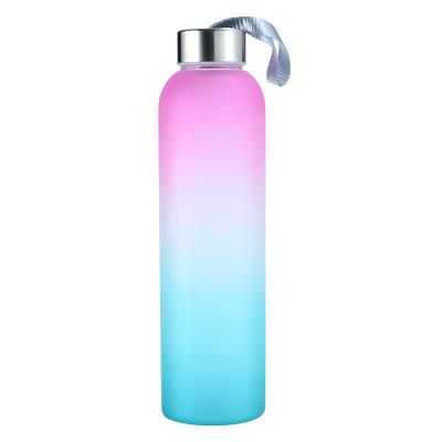 China Sustainable High Borosilicate Glass Water Bottle Frosted Bottle Large Capacity Frosted Gradient Glass Bottle for sale