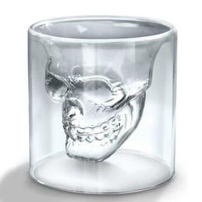 China Sustainable Heat Resistant Insulated Skeleton Shaped Double Wall Glass Whiskey Mug for sale