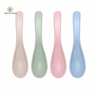 China Plastic Reusable Straw Spoons Tableware Set Camping Picnic Biodegradable Wheat Reusable 4pcs/Set/Degradable for sale