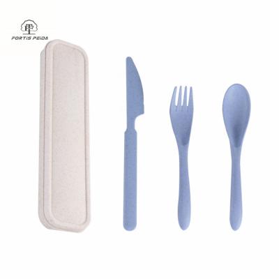 China Reusable/Degradable Wheat Straw Cutlery Material Three-Piece Cutlery Set Wheat Fresh-keeping Bowl Set with Portable Lunch Box Sealed Bowl for sale