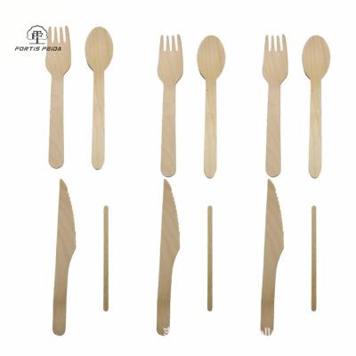 China Fried Chicken Burger Donut Wooden Reusable/Degradable Disposable Spoon Fork Spoon Fruit Fork Individually Wrapped Birch Cutlery Tableware for sale