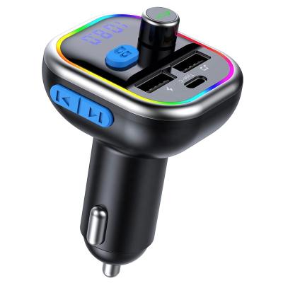 China Type-C Handsfree Car FM Transmitter Game Music Calls AGETUNR T49C Ambient Light MP3 Player BT 5.0 Charger Adapter Faster Free Car Kit 8 Color For Car for sale