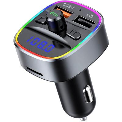 China AGETUNR T25Q Bluetooth FM Transmitter Car Play Music Handsfree 2 USB BT 5.0 Adapter Car Kit MP3 Player Mister/Colorful Lightweight Handsfree Google Assistants for sale