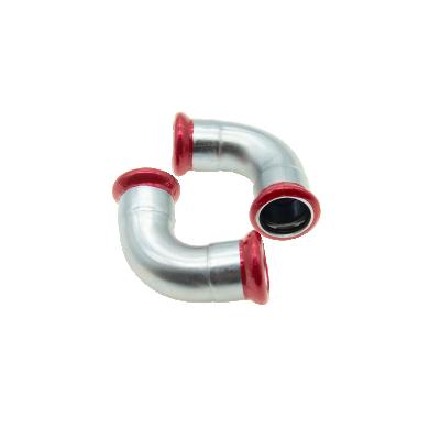 China Traditional Galvanized Carbon Steel Press Fitting 90 Degree Elbow With Red Sleeve for sale