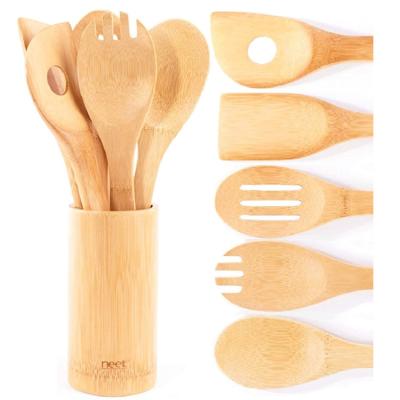 China Viable Exquisite Bamboo Wood Spoon Spatula For Non-stick Cookware Wooden Kitchen Tableware for sale