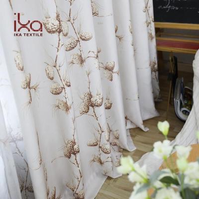 China Wholesale Home 100% Sheer Polyester Pine Cone Printed Blackout Curtains Customized Black Curtain Set Fabric Living Room for sale