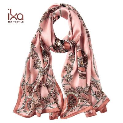 China Long Satin Digital Printing On Silk Long Scarf Women Hijab For Hair for sale