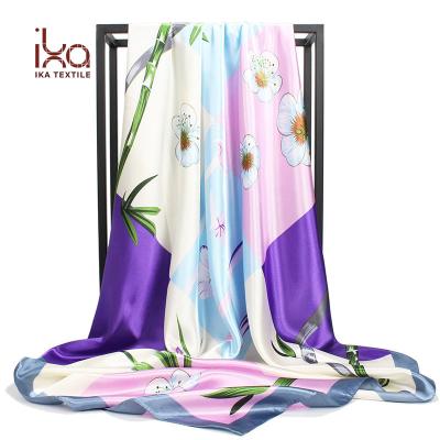 China Polyester 90 Cm Womens 100% Satin IKA Print Satin Tudung Hijab Malaysia Print for sale