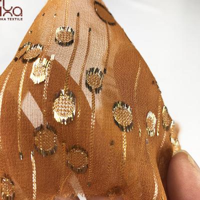 China Jacquard in Gold Polka Dot Lurex Jacquard Silk Chiffon Stock Fabric for sale