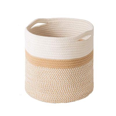 China Bathroom Toy Basket Washable Cotton Rope Baby Woven Laundry Basket With Handle Storage Wire Laundry Basket for sale