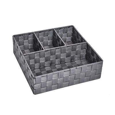 China Rectangle Sustainable Gray Nylon Ribbon Woven Storage Baskets 4 Packs for sale