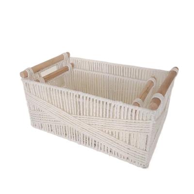 China White Color Handmade Paper Material Woven Storage Rope Storage Box Woven Basket With Sundries Bath Towel Cosmetic Holder for sale