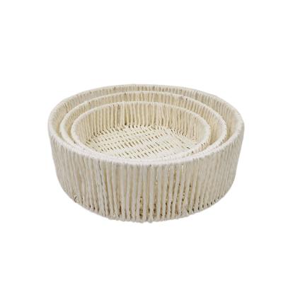 China Sustainable Set of 3 Round Handmade Paper Rope Woven Storage Basket or Paper Rope Storage Basket for sale