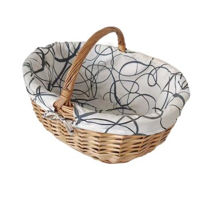 China Bathroom House Used Storage Basket Willow Wicker Shopping Basket With Cotton Lining And Car Basket for sale