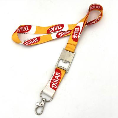 China Lanyard With Advertising Wholesale Logo Off White Keychain Custom Polyester Woven Lanyard Promotional Bottle Opener 2022 Sale for sale