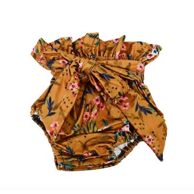 China Anti-pilling Summer Flower Print Baby Bloomers Girls Shorts With Bow Boutique Kids Bummies for sale