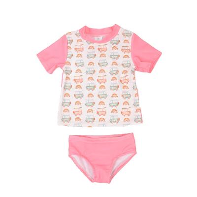 China Breathable Custom Latest Babies Swimsuit Car Print Pink Summer Beach Swimming Wear for sale