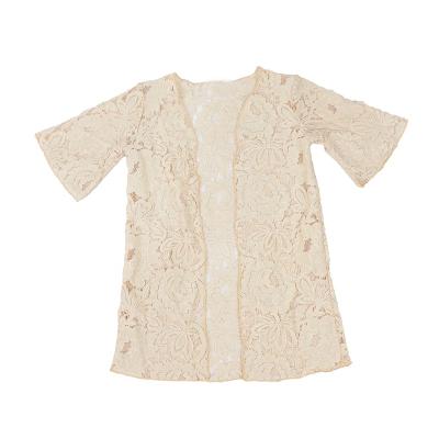 China New style Anti-wrinkle girl cardigan jacket soft lace mid length sleeve outer wear rag kids boutique clothing for sale