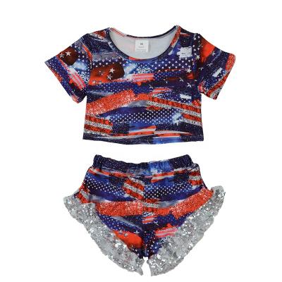 China New casual 4th of July girls outfit baby boutique kids clothing sets American crop top outwear for sale