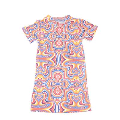 China Anti-Static Custom Print Tie Dye Baby Dress Summer Short Sleeve Tollder Kids T-shirt Dress for sale