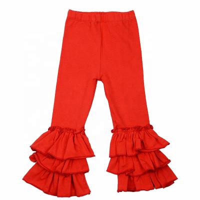 China Anti-Wrinkle Wholesales Solid Cotton Ruffle Pants Girls Fashion Spring Boutique Gaiters Pants for sale