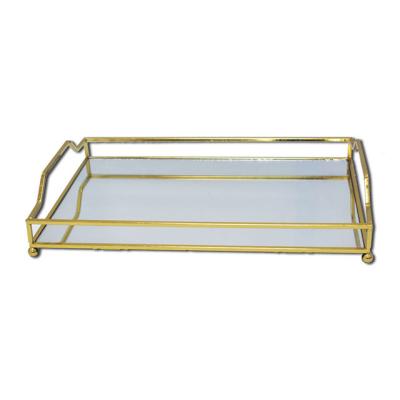 China Stocked Wedding Rectangular Metal Mirror Tray Home Fruit Props Teacup Storage Accessories Living Room Decor Glass Tray for sale