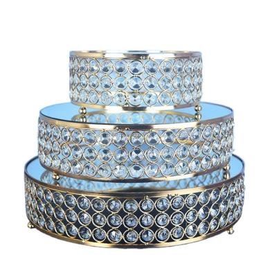 China Europe Style Crystal Glass Mirror Decorative Crafts Pendant Round Wedding Party Home Dessert Cake Decorative Tray for sale