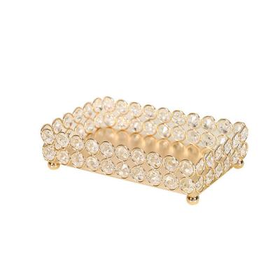 China Luxury Storage Cupcake Dessert Crystal Metal Cake Stand Cosmetic Show Dish 2 Layer Tray for sale