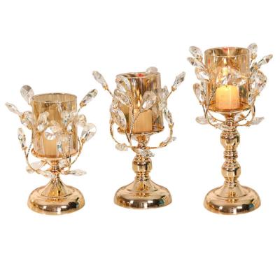 China European Amber Glass For Home Decoration Metal Candlelight Dinner Wedding Crystal Candlestick for sale