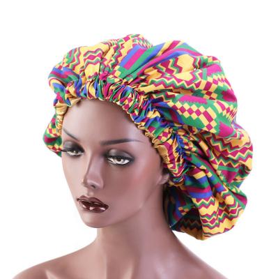 China Wholesale African Picture Print Satin Sleep Cap Double Layer Ankara Hair Hood With Custom Logo for sale