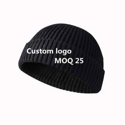 China Wholesale COMMON Custom Unisex Simple Winter Beanie Hats Solid Color Embroidery Fisherman Beanie Knitted Hat for sale