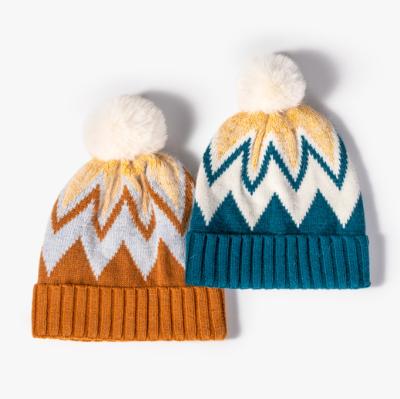 China JOINT Custom Knitted Hat Women's Winter Wool Jacquard Warm Thickened Striped Hat for sale