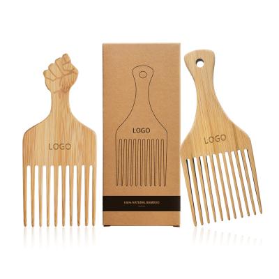 China Home 100% Natural Biodegradable Bamboo Tooth Wooden Wide Comb Styling Tool Afro Pick Comb For Curly Hair for sale