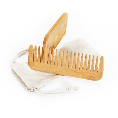 China Custom Logo Anti-Static Handmade Bamboo Wooden Wide Tooth Comb Eco-Friendly Disposable for sale