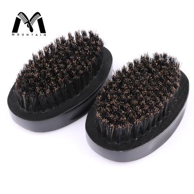 China Nondisposable Oval Black Wood Finish Brush Custom Logo Wood Boar Bristles Beard Brush for sale