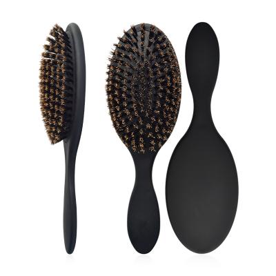 China 100% Factory Price Nondisposable Plastic Boar Bristle Paddle Hair Brush Handle Black Massage Scalp Hair Brush for sale