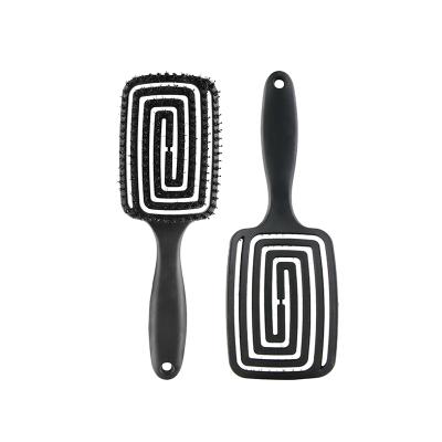 China Home Barber Accessories Paddle Brush Black Boar In Box Wave Brush Detangling Vent Brush With Logo for sale