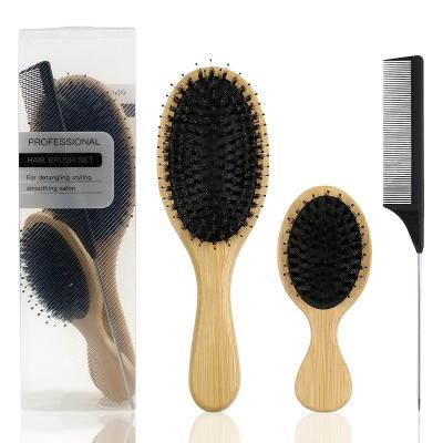 China Round Bamboo Massage Brush Small Large Brush Boar Hair Brush And Tail Comb Bamboo for sale