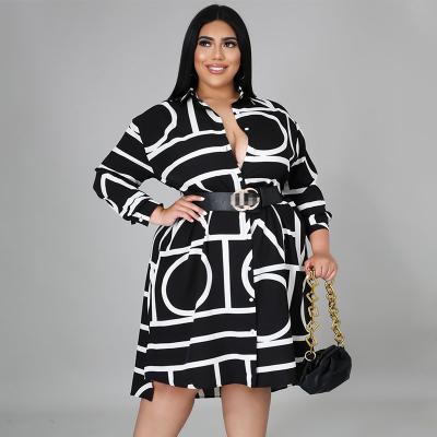 China 2023 viable new arrivals european fashion printed casual women's shirt dress printing and american dresses plus size for sale