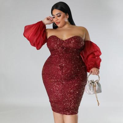 China Good Quality Viable Party Club Plus Size Womens Sequin Formal Dress Dresses For Women Party Shorter Size Dress 4xl Evening for sale