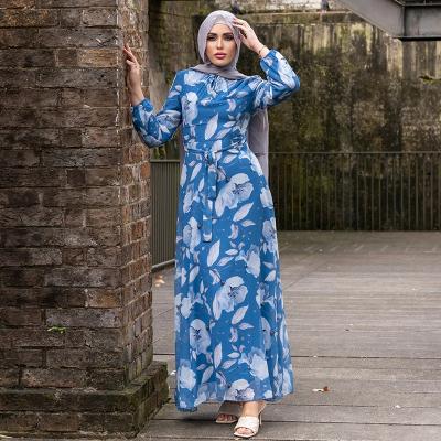 China New Arrival Indonesia India Floral Pleated Muslim Clothing Anti-wrinkle Women Vintage Islamic Elegant Print Long Sleeve Pleated Muslim Dress for sale