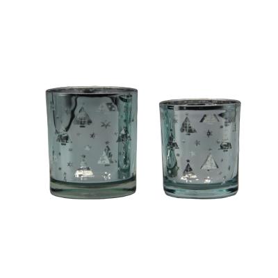 China Who respects the environment. Hot Selling Blue Stocked Tealight Candle Holder Mercury Glass Candle Jar For Home Decoration for sale