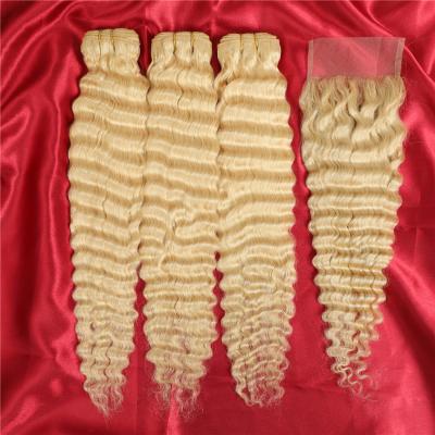 China All Texture Wholesale High Quality Brazilian Human Virgin Hair 613/60 Blonde Colored Big Curly Hair Weave for sale